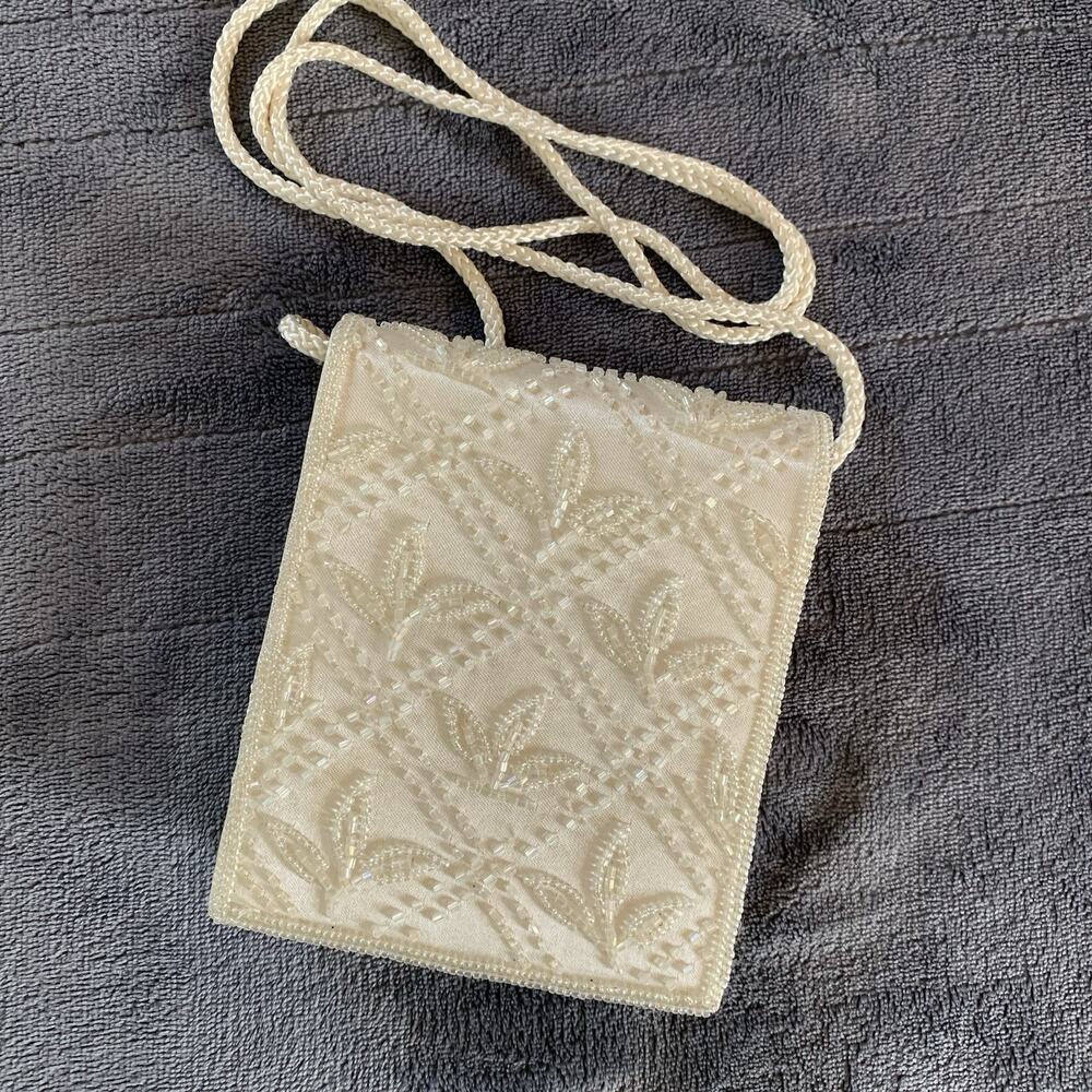 Vintage Another Y & S Original Beaded White Evening Small Shoulder/Crossbody Bag